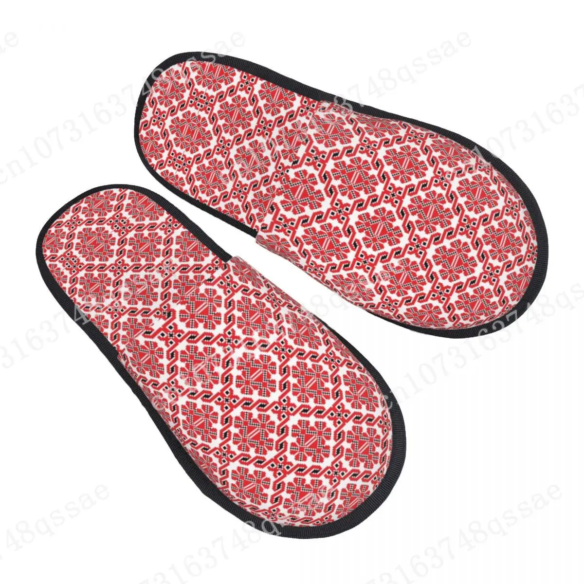 

Ukrainian Embroidery Vyshyvanka Ornament Soft Scuff Memory Foam Slippers Women Ethnic Spa House Shoes