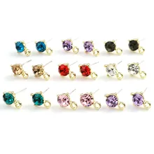 

Handmade Ear Post Stud Earrings Findings Round Gold Color Metal Multicolor Rhinestone Earrings Jewelry Gifts 11mm x 8mm,10PCs