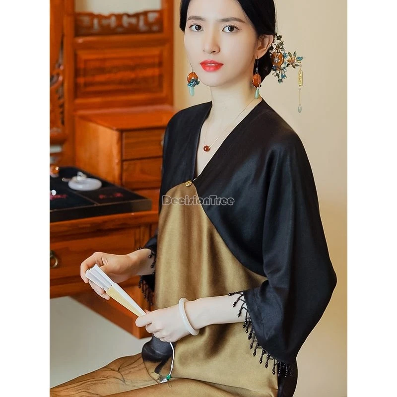 ethnic style brocade printing vintage robe new chinese style literature art temperament dress elegant lady daily clothing