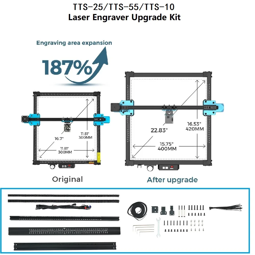 400x420mm/600X600mm Expansion Kit for Upgrade TTS-55 pro TTS-10 pro Engraving Area Directly Installed X Y-axis Extension Kit sculpfun engraver engraving area expansion kit for s6 s6pro s9 laser engraver size 410x950mm full metal structure quick assembly