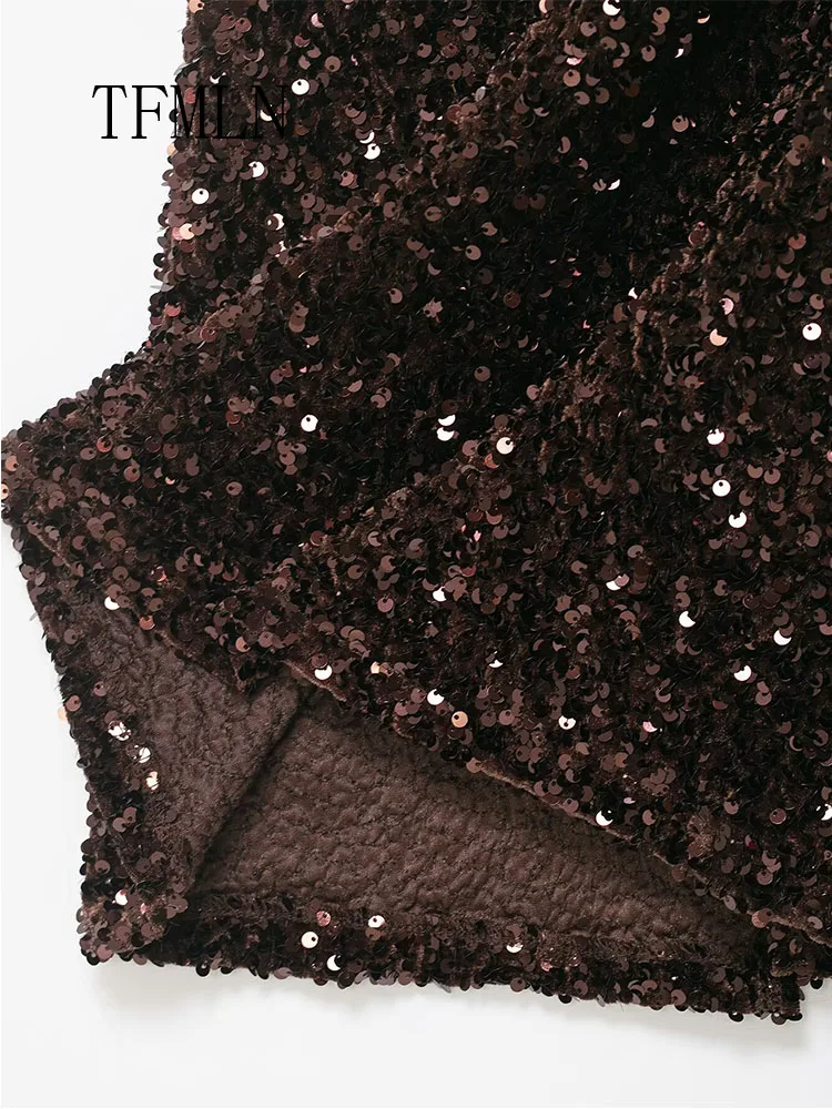 Elegant Sexy Sequined Slim Skirts For Women 2026 Spring Fashion Solid Evening Party Skirts Retro Female Christmas Clothing