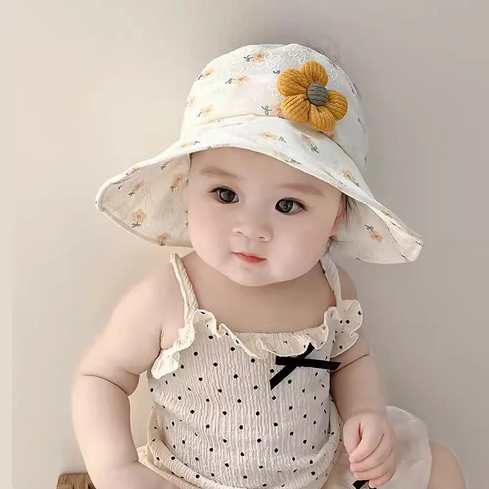 Comfortable Korean Style Empty Top Sunhat Cotton Breathable Baby Sun Shading Hat Anti-UV Flower Children's Fisherman Hat Girls