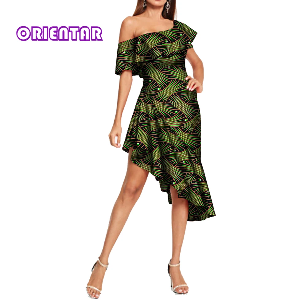 2024 African Print Dresses  Sexy Off Shoulder Anakra Dress Lady Evening Party African Dashiki Dresses WY314 sweatshirt dresses halloween witch hat spider glitter off shoulder sweatshirt dress in multicolor size l