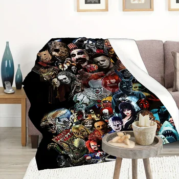 Halloween Blanket, Halloween Horror Movie Characters Cover Blanket - For sofa, bed, travel, camping, living room, office - Four 6