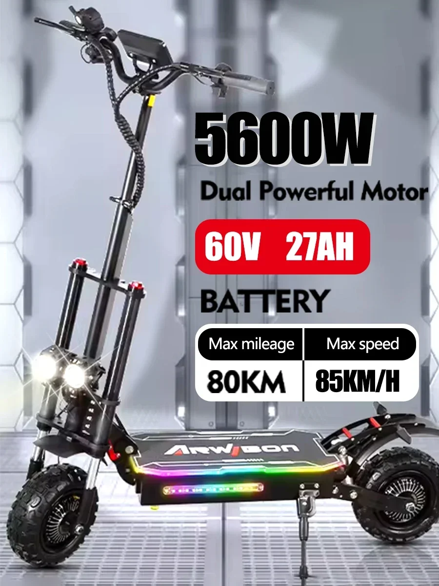 Electric Scooter Pro Model Dual Motor 85km/h 100km Range Road Urban Anti-Slip Electric Scooter 60v38ah Battery 5600W Motor Power