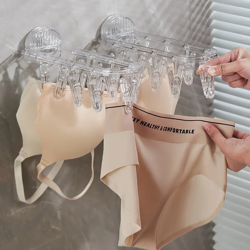 

Suction cup folding hanger free punching home drying hanger wall hanging bathroom indoor balcony drying sock tools