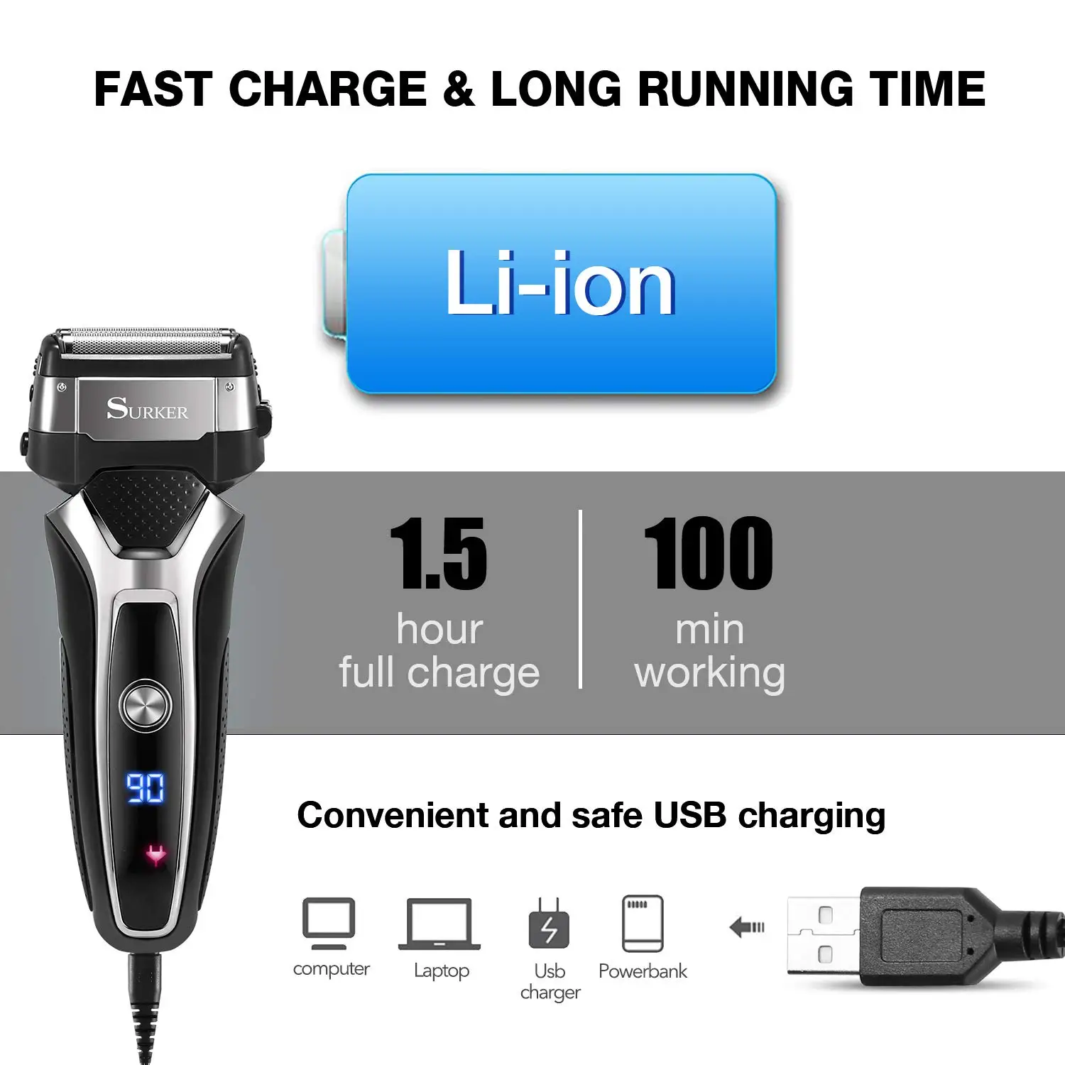 Pro male electric shaver beard foil electric razor for men rechargeable facial shaving machine body cleaning shaver head USB
