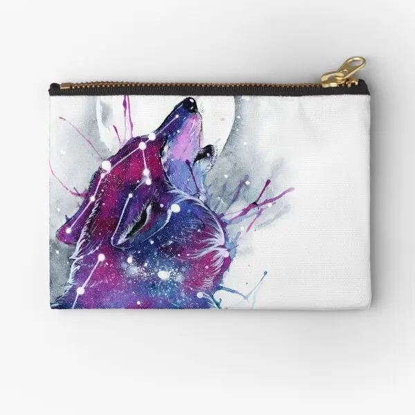 

Galaxy Wolf Zipper Pouches Bag Wallet Cosmetic Packaging Money Men Socks Underwear Pure Key Pocket Storage Women Small Coin