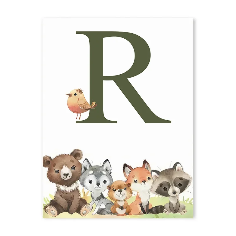 thumbnail image 1 of Impresiones de guardería de bosque, animales del bosque, ciervo, conejo, oso, zorro, arte de pared personalizado, pintura en lienzo, póster, imágenes de pared, decoración de habitación de niños, 1 of 5