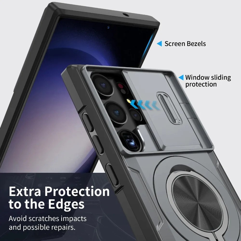 Armor Magnetic Bracket Case with Slide Camera Protection - Shockproof Cover