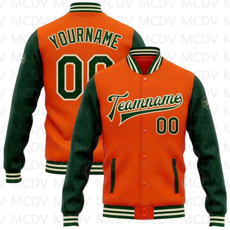 

Custom Orange Green-Or Bomber Full-Snap Varsity Letterman Two Tone Jacket