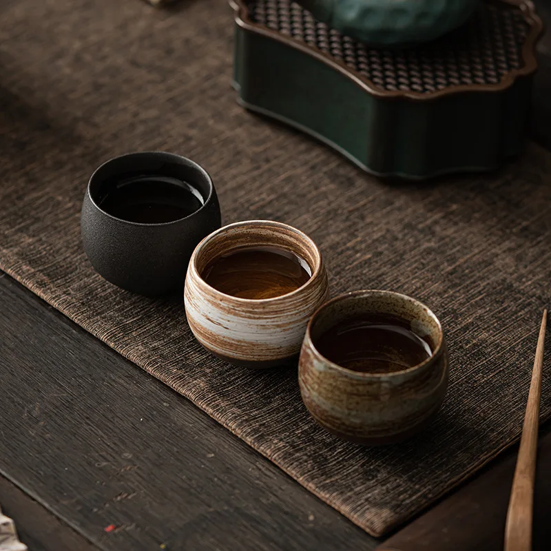 Japanese Style Handmade Stoneware Tea Cup Porcelain Kung Fu Tea Set TeaCup Small Single Cup Bowl Bowls MugRetro Style