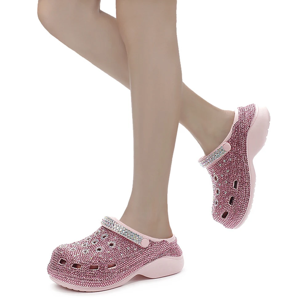 

Handmade Rhinestones Bling Girls Womens Kids And Mother Summer Hole Sandals Garden Beach Slippers Sandals Quick Drying Shoes