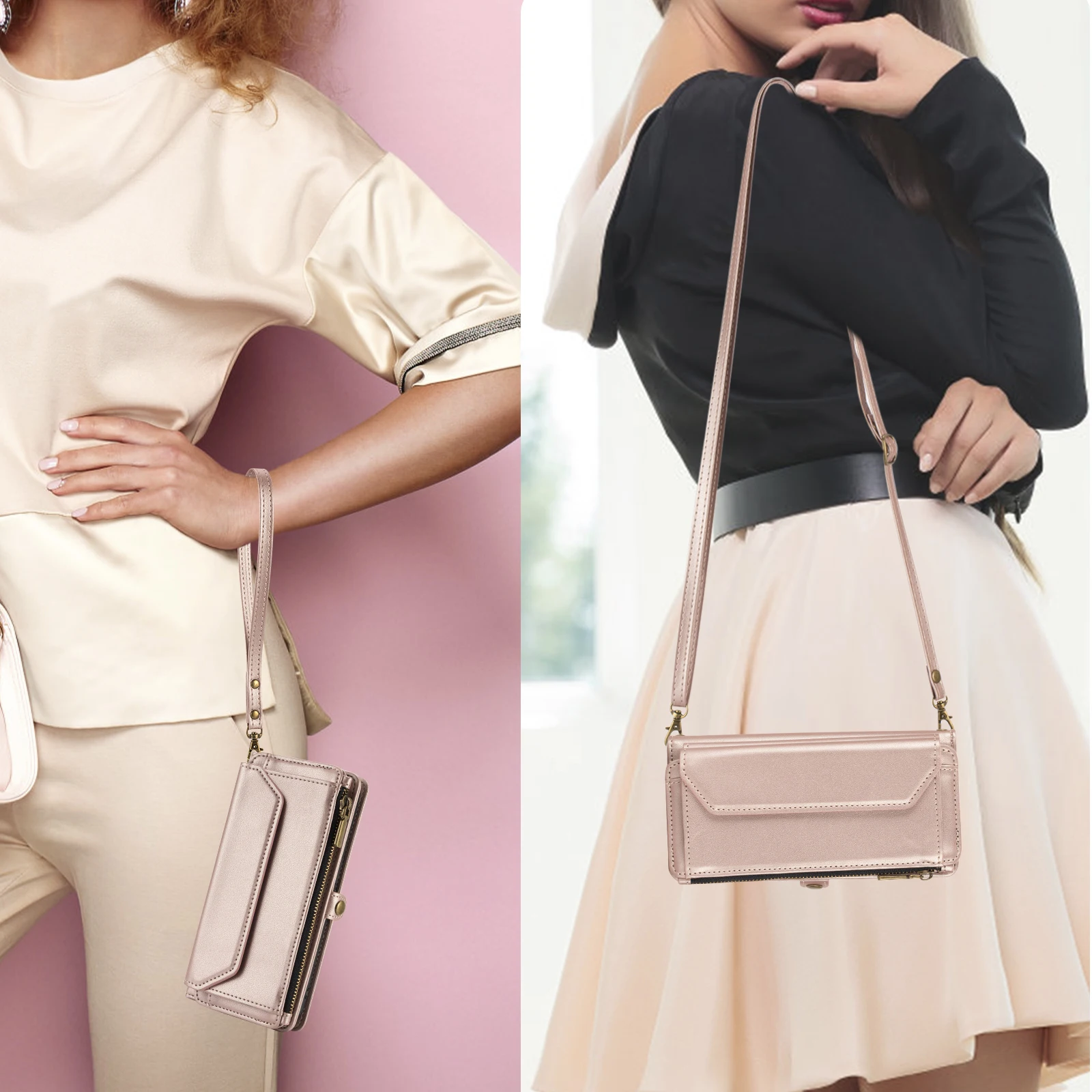 Stylish Wallet-Style Crossbody Phone Case with Multiple Card Slots and Coin Pocket in Faux Leather