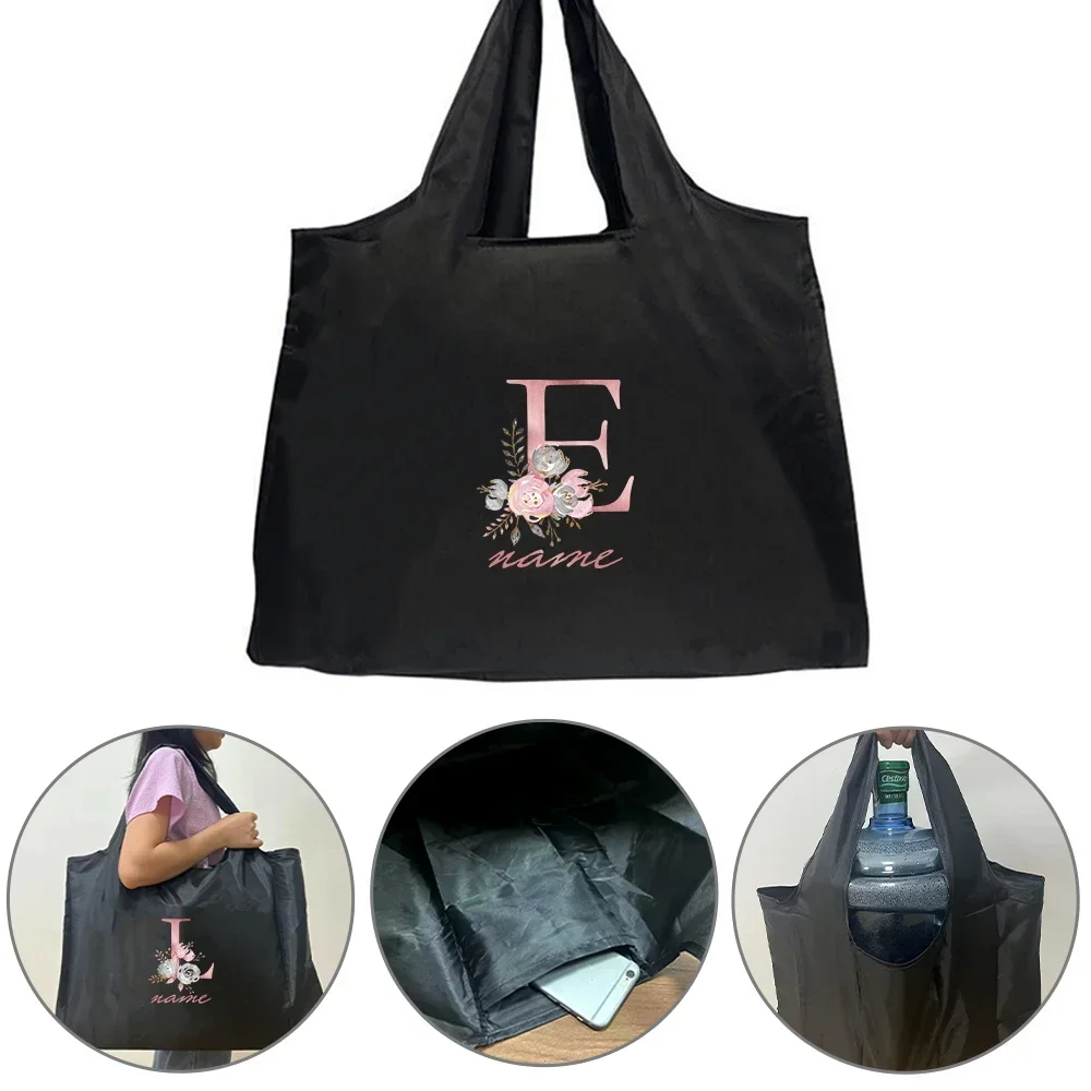 Custom Free Name Foldable Shopping Bag Eco-Friendly Tote Bag Large Capacity Storage Pouch Travel Handbags Reusable Grocery Bags