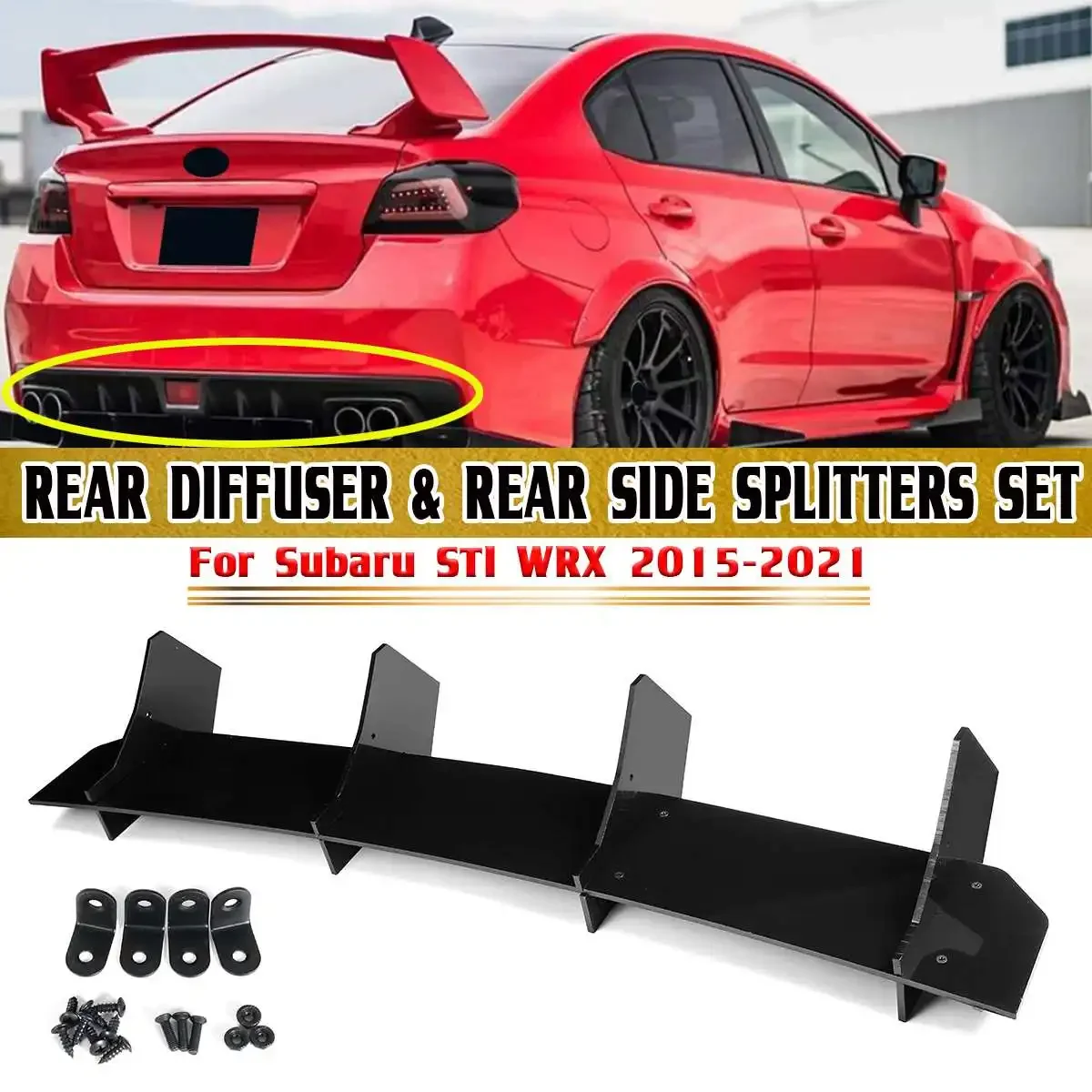 

High Quality Car Rear Bumper Diffuser Rear Side Splitters Set For Subaru STI WRX 2015-2021 Rear Bumper Spoiler Lip Exterior Part