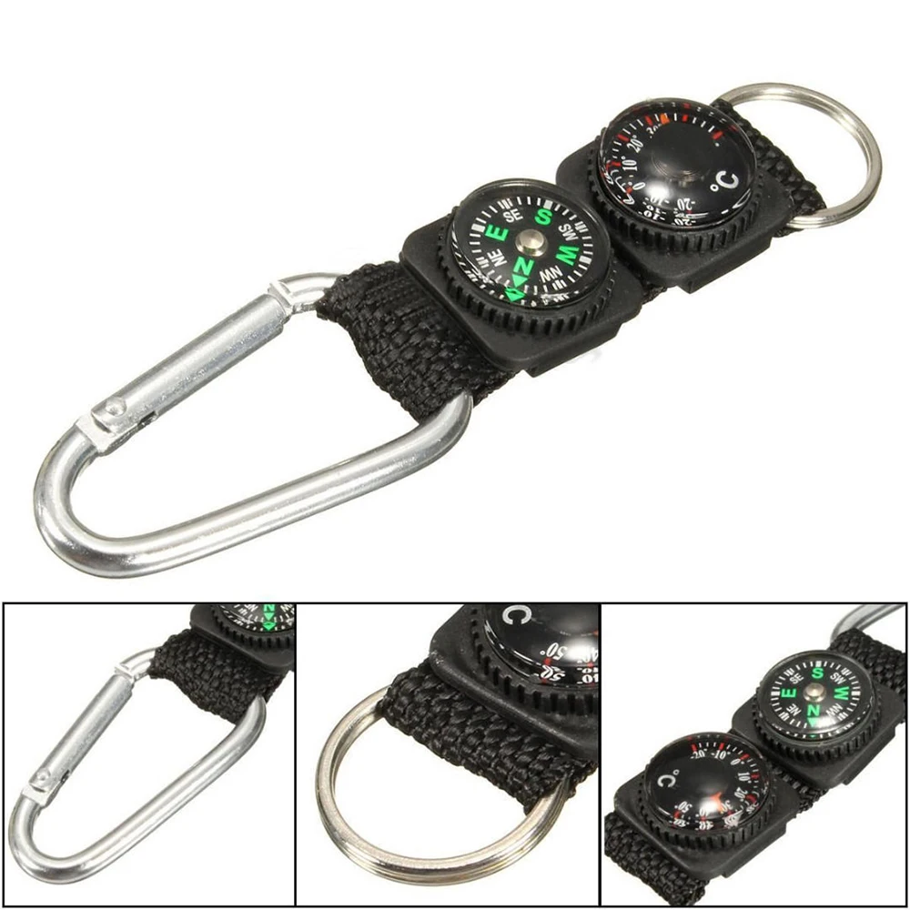 1pc Universal Multifunction 3 In 1 Camping Climbing Hiking Mini Carabiner W Keychain Compass Thermometer Hanger Key Ring