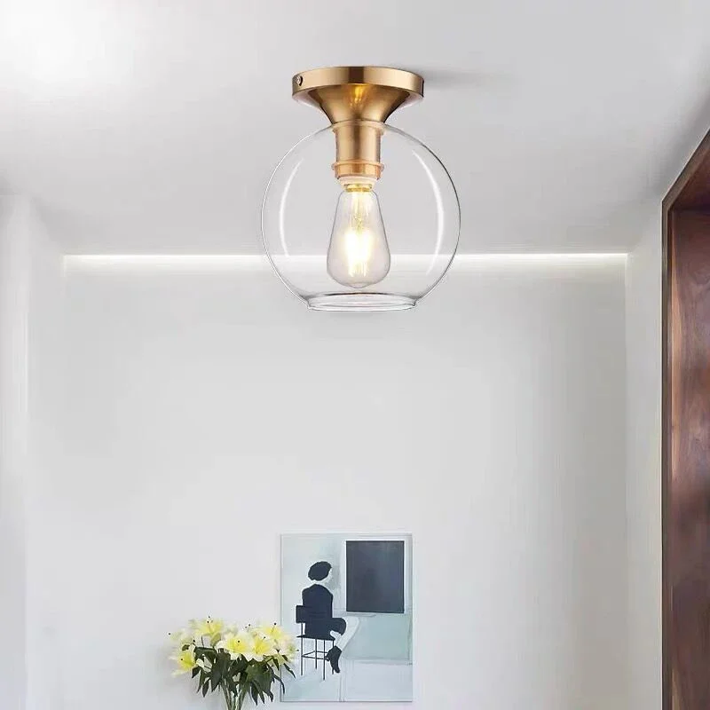 

Стеклянная потолочная лампа золотого цвета в стиле ретро Лофт, винтажный Железный художественный/металлический потолочный светильник, столовая, современный коридор, потолочное стекло, домашний декор