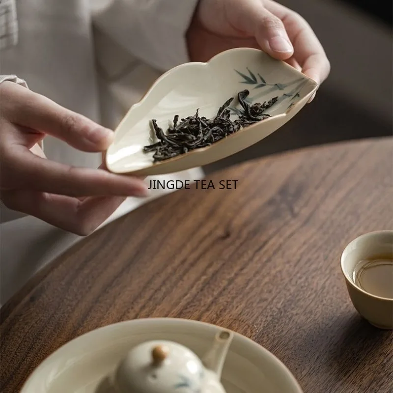 Ceramic hand-painted bamboo tea set tea spoon Chinese retro kung fu tea set two-piece set