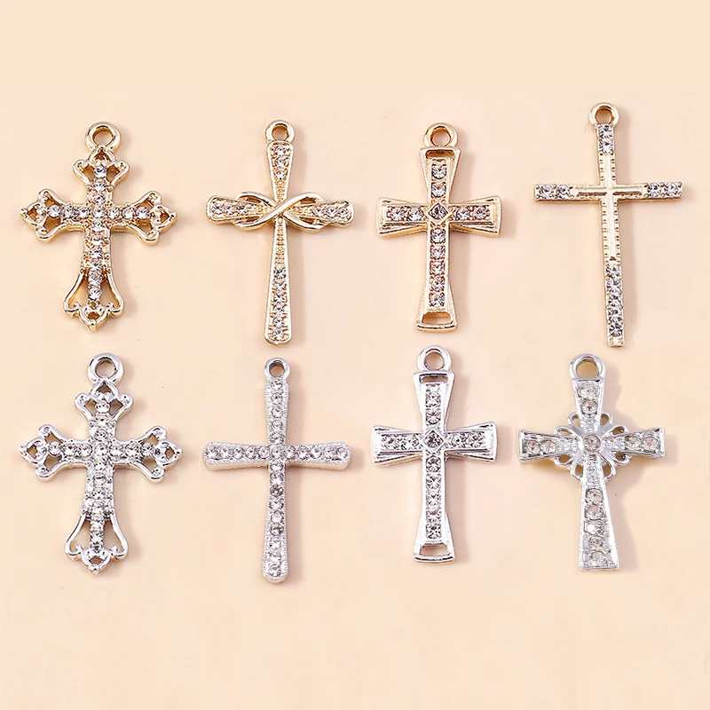 10 stücke Luxus Gold Silber Farbe Kreuz Charms für Schmuck Handgemachte Kreuze Anhänger Halskette Schlüsselbund Diy Schmuck Erkenntnisse