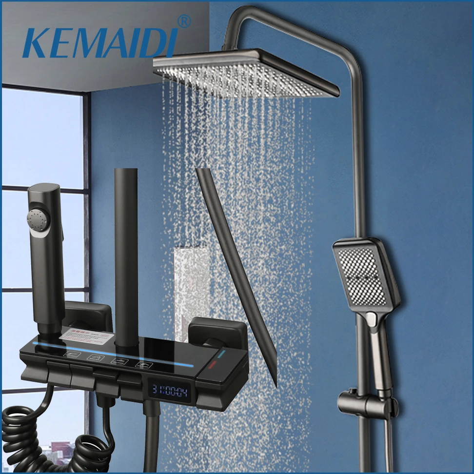 KEMAIDI Shower System Digital Display Shower Faucet Set Wall Mount 4 Functions Rain Hot Cold Mixers Bidet Sprayers shower set