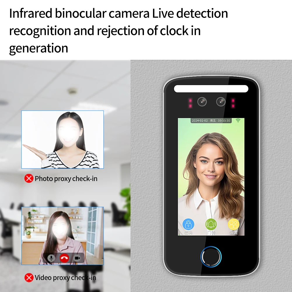 Tuya App Wifi AI Dynamic Face Recognition Reader Attendance Terminal 5000face TCP IP 5-inch Screen 125KHz IP54 Waterproof Zinc face recognition access control system