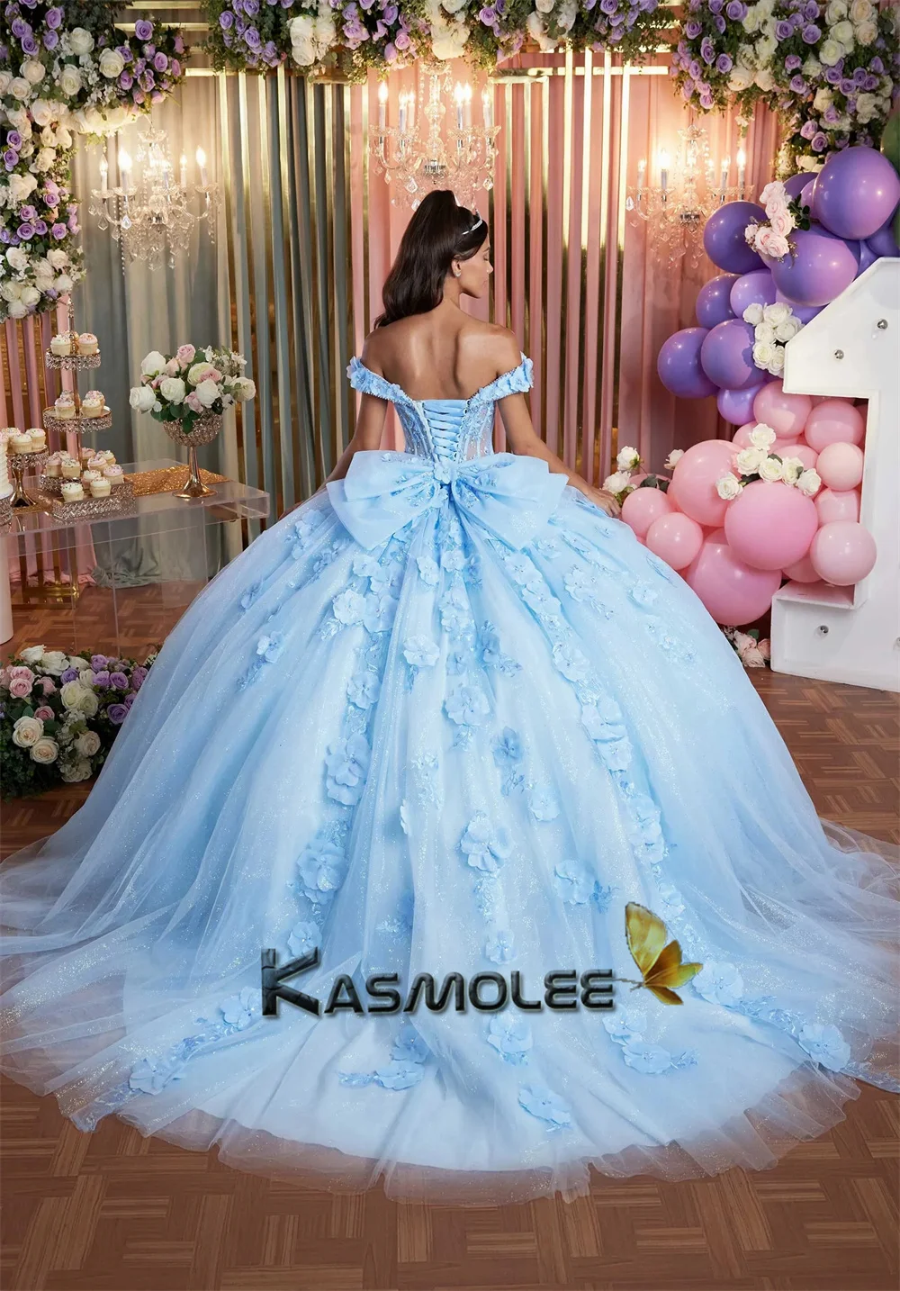 Ball Gown Quinceanera Dresses 15 Ans Illusion Lacing up 3D Flowers Lace Appliques Customized