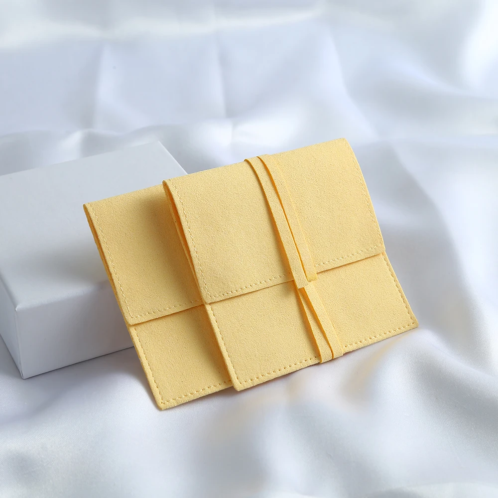 Wholesale Packaging Pouch Yellow Microfiber Jewelry Ring Earrings Storange Envelope Bag Candy Wedding Anniversary Gift