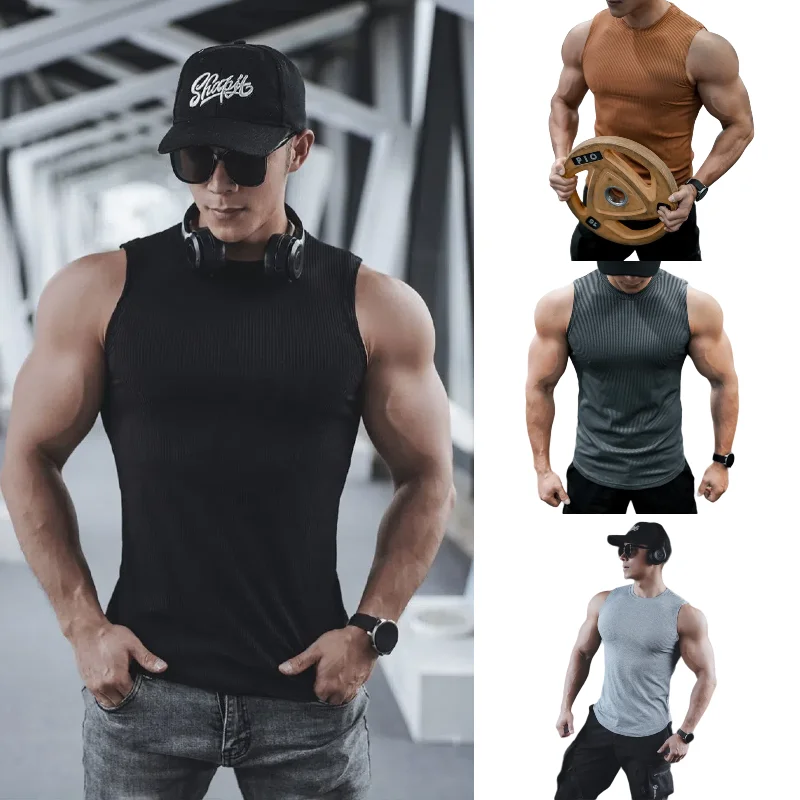 

Summer Men's Sleeveless Vest Elastic Training Fitness Breathable Slim Vest