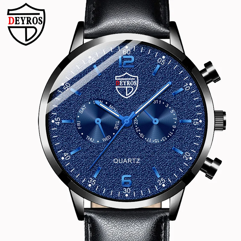 

DEYROS Business Men Wristwatch Leather Date Luminous Homme Quartz Watch Cloock Fashiion Watch gümrüksüz vergisiz ürünler