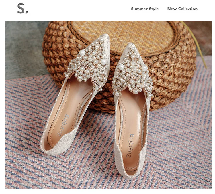 Shoes Women 2023 Designer Beads Wedding  Lace Embroider Flats Woman Ballerina Pointed Toe Pearl Loafers Sneakers Plus Size