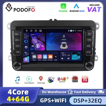 Radio Estéreo para Auto Podofo 6+128G Android 2Din, Carplay, Android Auto con Receptor FM, Voz AI, DSP para VW, Seat, Skoda, PASSAT, GOLF, Navegación GPS, Autoradio 1