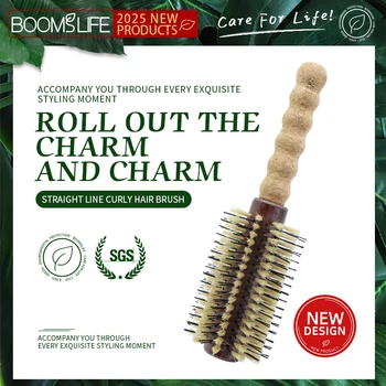Cork Handle Boar Bristle Hair Brush Personalized Women Curling Barrel Styling Comb Anti-Static Wood Round HairBrush