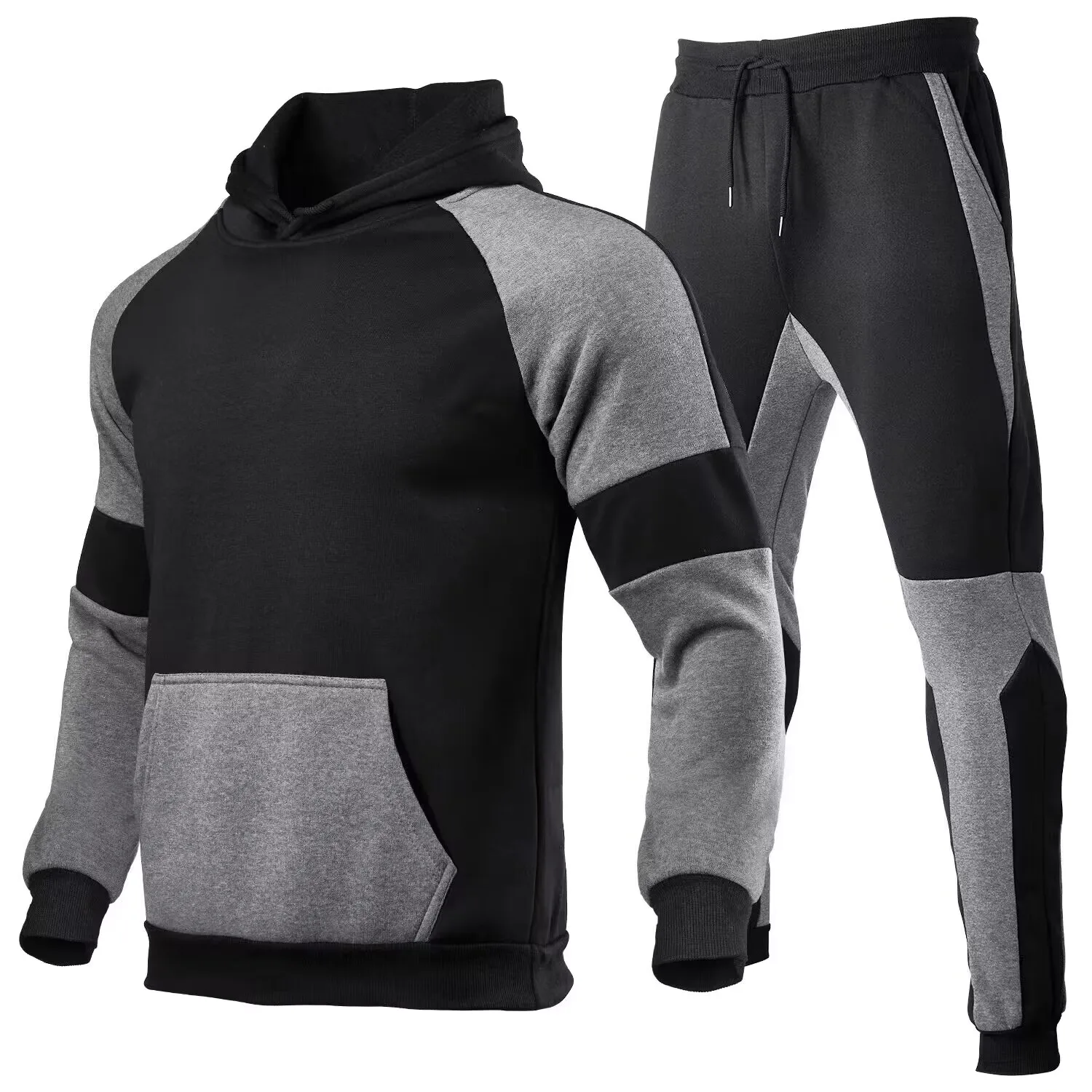 

2024 new sports and leisure suit men's spring and autumn vintage color patchwork loose hooded hoodie pants men