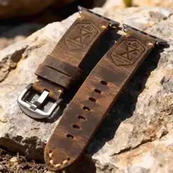 Handmade Italian Brown Leather Men's Watch Strap - Thick and Stylish Design - 42mm 41mm 40mm (Silver buckle)