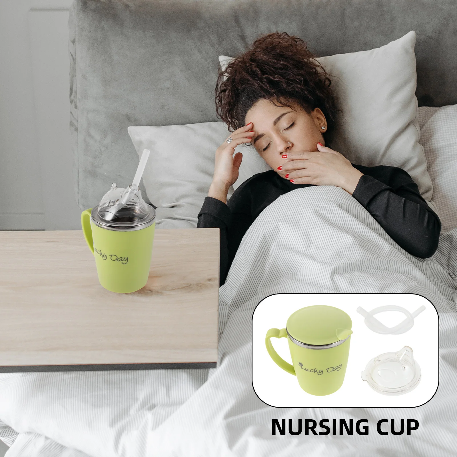 350ml 회복기용 급식컵 노인 장애인 산후 환자 음료수 수프 죽 간호용 빨대컵 주방용품