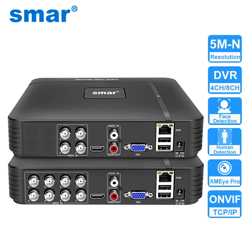 

Smar H.265 4CH/8CH CCTV DVR 5M-N 5 in 1 AHD CVI TVI CVBS IP Camera Hybrid Digital Video Recorder Home Security System Onvif NVR