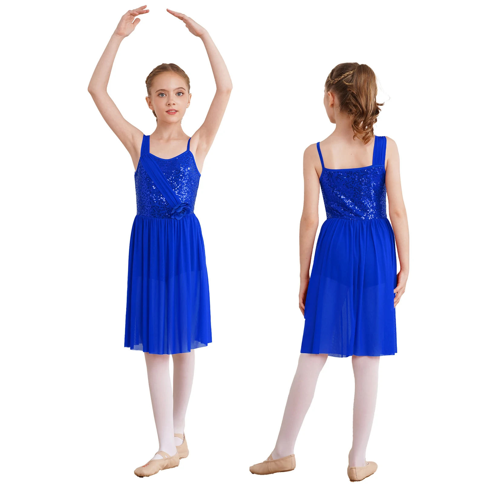 

Children Girls Modern Lyrical Dance Leotard Dress Sleeveless Sequin Figure Skating Gymnastics Ballet Stage Performance Dancewear