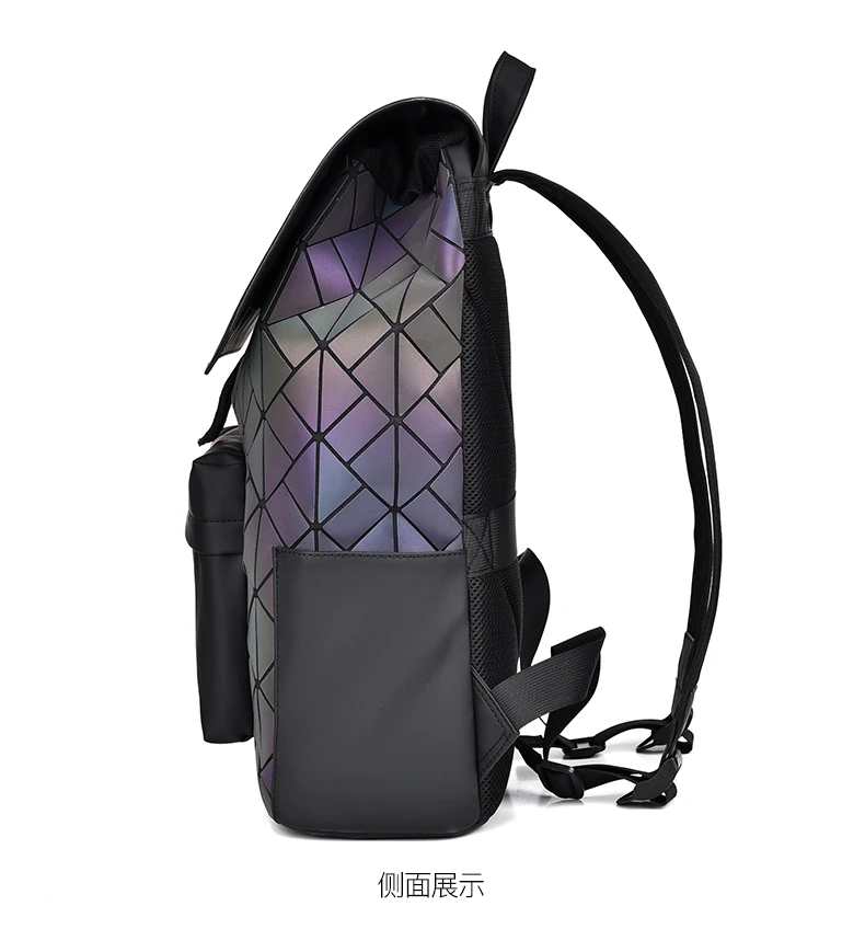 Schillernder geometrischer Herrenrucksack, wasserabweisender, trendiger Rucksack, Freizeittasche mit mehreren Taschen – Detail 6