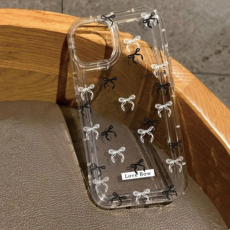 Colorful Bow Print Clear Shockproof Phone Case with Airbag Protection