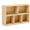 2-Tier Solid Wood Shelves Toy Organizers and Storage,5-Compartment Storage Cabinet with 4 Wheels,for Toddler Kids Room 3