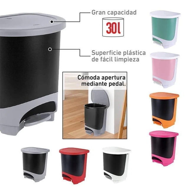 TIENDA EURASIA® Cubo de Basura para la Cocina - Cubo Basura con Pedal  Capacidad para 30 Litros - Material Plastico Resistente - Variedad de  Colores