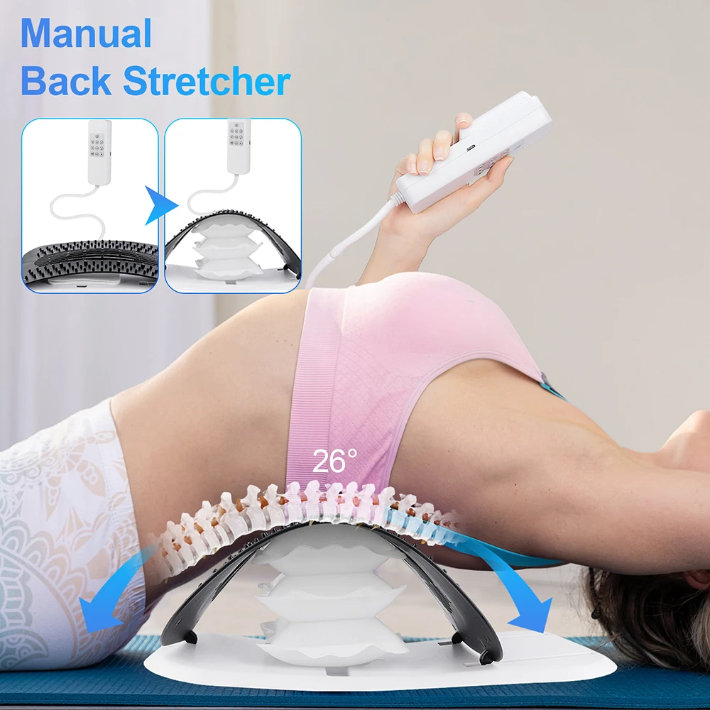 2-IN-1 Manual+Electric Back Stretcher Adjustable Height Airbag Waist Back Stretching Massager Lumbar Support Traction masajeador
