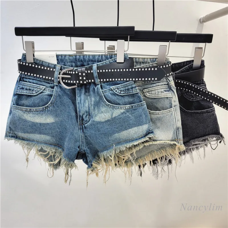 

Street Hot Girl Design Sense Raw Edge Denim Shorts for Women 2024 Summer New High Waist Slimming A- Line Wide Leg Hot Pants