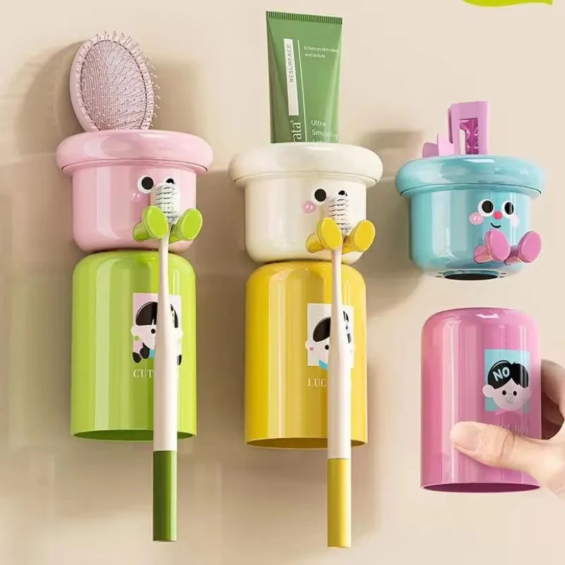 Cartoon Magnetic Toothbrush Holder Wall Mounted Bathroom Cup Organizer_voghion.com