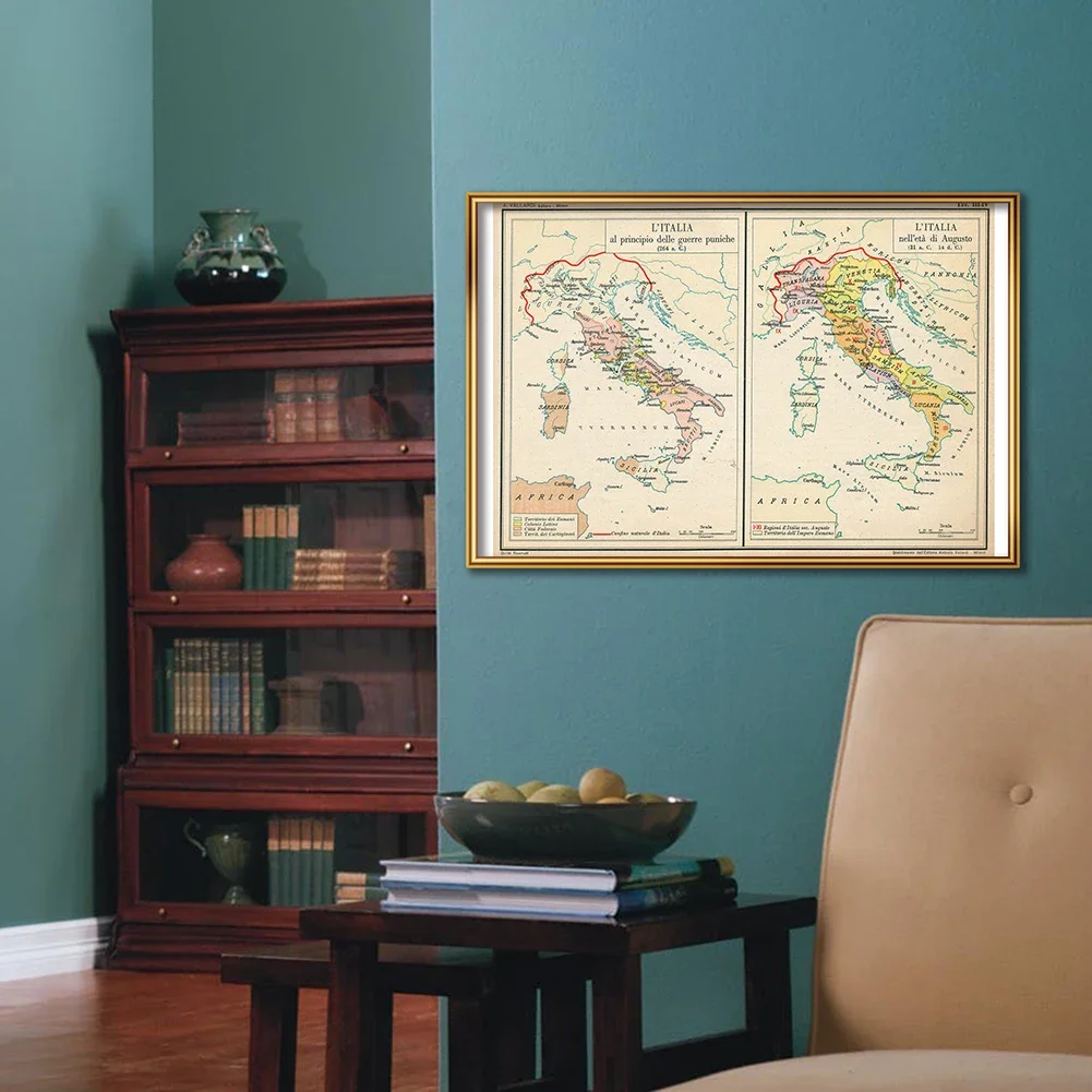 59*42cm The Italy Retro Map In Italian Classic Wall Art Poster Canvas Painting Travel School Supplies Home Decoration