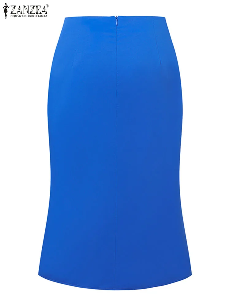ZANZEA Women Slit Hem Midi Jupes Package Hip Skirt Korean Fashion Sexy Slim Mermaid Skirts Elegant High Waist Office Wear Faldas