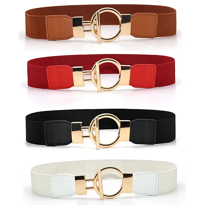 

Fashion Dress Belts for Women Simple Waist Elastic Ladies Band Round Buckle Decoration Jacket Sweater Party Belt Belt Belt Gift