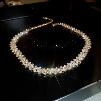 Collana girocollo di lusso con strass pieni lucidi per le donne Collane di cristallo geometriche personalizzate Regali per feste di gioielli da sposa 1