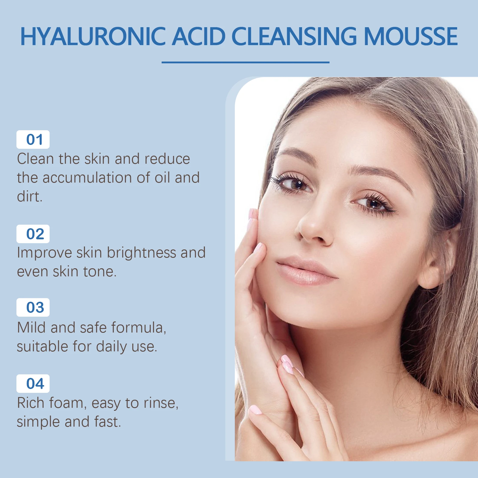 Hyaluronic Acid Cleansing Foam Gentle Moisturizing & Nourishing Oil Control Brightening Rejuvenation Face Wash Foam Face Cleanse 2